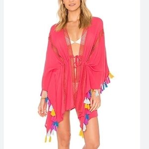 Michael Stars Tassels For All Ruana Cover Up in Pink Punch